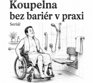 Úvodní kreslená ilustrace k&nbsp;seriálu Koupelna bez bariér v&nbsp;praxi; zdroj: AI