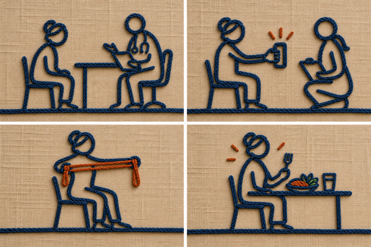 provazový příběh; abstraktní ilustrace k&nbsp;tématu sarkopenie: AI